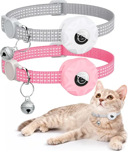 Vista 12 de Apple AirTag - Collar para gatos, rastreador GPS con función separable y campana, ligero para gatos y gatitos (negro)