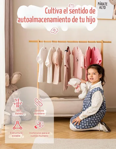 Vista 2 de Perchero de ropa para niños con caja de almacenamiento, Perchero de disfraces para niños, Perchero de disfraces de danza para colgar ropa, Perchero