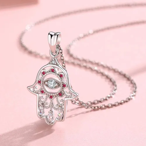 Vista 6 de Aniu Joyería de plata de ley 925 Hamsa de Fátima para mujer con circonita cúbica, viene con caja de regalo negra
