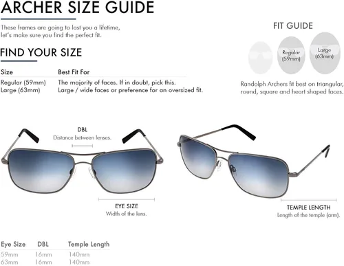 Vista 3 de Randolph USA Gafas de sol Archer Aviator Classic para hombre 100 UV