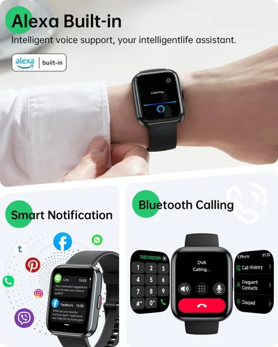 Vista 2 de Relojes inteligentes para mujeres y hombres, reloj inteligente Alexa HD de 1.83 pulgadas para Android y iPhone (llamadas/SMS/recordatorios), reloj
