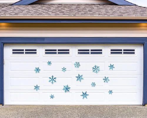 Vista 6 de Whaline Imanes de puerta de garaje de invierno, imán de copo de nieve azul, decoración de invierno para refrigerador, calcomanías de puerta