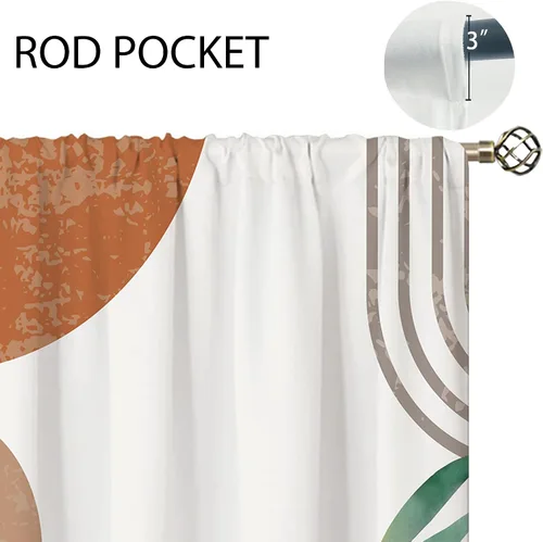 Vista 5 de Cortinas bohemias de cocina pequeñas de mediados de siglo, tratamiento abstracto moderno para ventana, bolsillo para cortinero, cortinas cortas