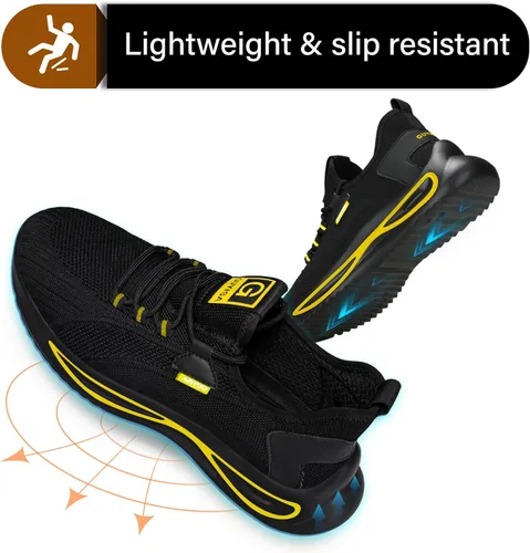 Vista 5 de GLANOUDUN Zapatos con punta de acero para hombre, zapatos de trabajo para hombres, zapatos de seguridad ligeros y cómodos, puntera de acero, zapatos