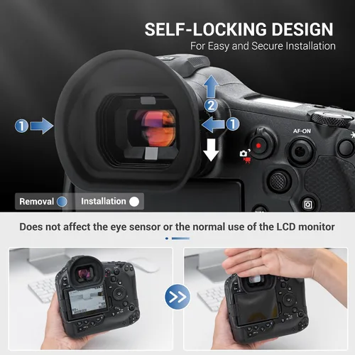 Vista 6 de Ocular extendido EOS R1 Eyecup Eyecup, visor de cámara de silicona suave, protector de cubierta de sombra de ojos diseñado especialmente para Canon
