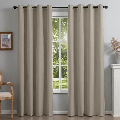 Vista 16 de NFPA701 Cortinas estándar ignífugas sin flúor de 63 pulgadas, 2 paneles, cortinas 100% opacas para dormitorio, sala de estar, cortina