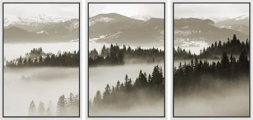 Vista 16 de SIGNWIN Lienzo enmarcado para pared, juego de decoración de guardería de bosques, niebla y niebla sobre bosque de montaña oscura, naturaleza, arte