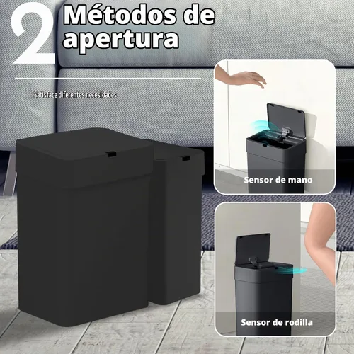 Vista 3 de ELPHECO Basurero de baño con tapa, paquete de 2 botes de basura automáticos, 2.5 galones + 4 galones con sensor de movimiento inteligente
