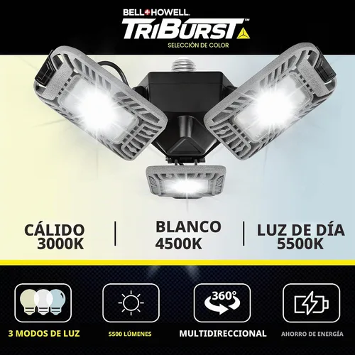 Vista 2 de Bell+Howell Triburst - Luz LED de garaje seleccionada, 5500 lúmenes, 3000 K, 4500 K, 5500 K, luces LED de techo para garaje, luces LED brillantes