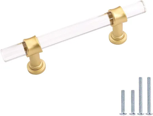 Vista 9 de homdiy LS9165GD76 - Tiradores acrílicos de latón cepillado para cajones, manijas de gabinete transparentes para cajones de tocador, manijas