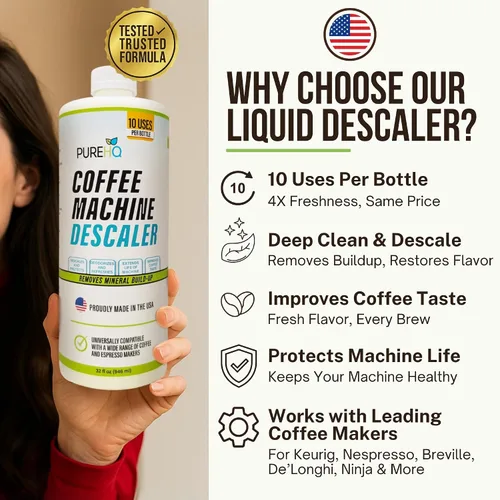 Vista 2 de Descalcificador de cafetera – 10 usos – Solución de descalcificación Keurig – Descalcificador universal para Keurig, Nespresso, Delonghi, Breville