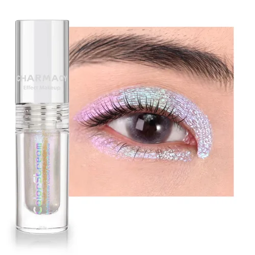 Vista 12 de CHARMACY Sombra de ojos líquida duocroma, aspecto metálico, juego de sombras de ojos con purpurina de larga duración, pigmentos metálicos, secado
