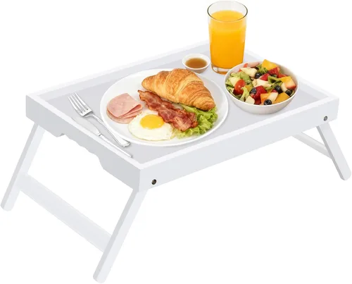 Vista 16 de Artmeer FSC - Bandejas de cama 100% bambú, tamaño mediano, 2 unidades, color natural Two FSC 100% bamboo bed trays with folding legs and handles