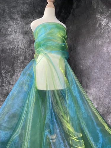 Vista 31 de Tela de organza transparente ligera de dos tonos, tela de gasa holográfica iridiscente de encaje, tela de tul oganza para vestido, fiesta, fondo