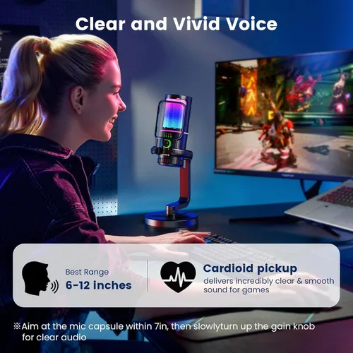 Vista 6 de Micrófono para juegos con cancelación de ruido y control de ganancia: micrófono USB para streaming, juegos, podcasts, PC, PS4, incluye filtro pop