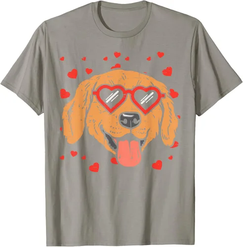 Vista 27 de Golden Retriever cara corazón gafas día de San Valentín perro regalo camiseta Negro