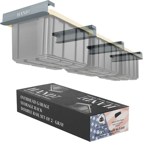Vista 9 de Estante de almacenamiento de garaje con base en Estados Unidos, rieles de techo de metal resistente conectables, sistema de estantería