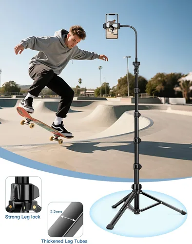 Vista 3 de Soporte de trípode para teléfono, trípode de teléfono celular de 85 pulgadas de alto para iPhone con control remoto de cuello de cisne, soporte
