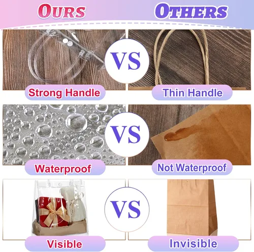 Vista 4 de Saintrygo 80 bolsas de regalo de plástico transparente con asas, pequeñas bolsas de regalo reutilizables de PVC transparente para compras, recuerdos