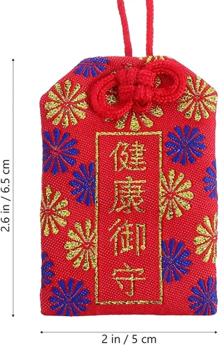 Vista 3 de Amuleto japonés Omamori de buena suerte, bolsita colgante y 5 monedas de Feng Shui chinas, pulsera de 2 monedas para buena suerte y salud