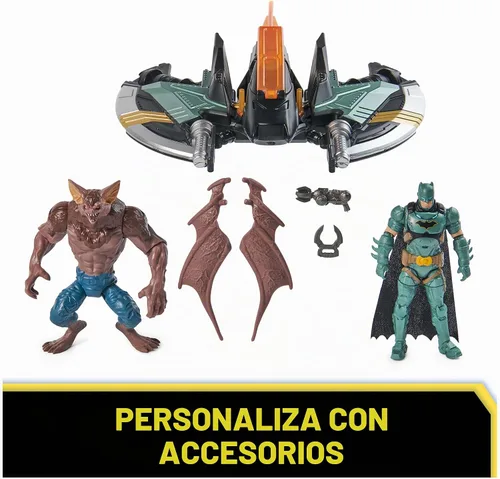 Vista 4 de DC Comics, Paquete de batalla aérea de Batman (exclusivo de Amazon), vehículo de murciélago, figura de acción de Batman y hombre-murciélago de 4