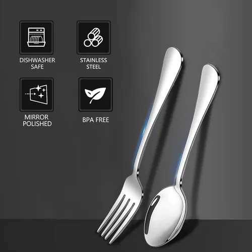 Vista 3 de Juego de tenedores y cucharas, 6 piezas de tenedores para ensalada de 6.7" y 6 piezas de cucharas para sopa de 6.7", juego de cubiertos de acero