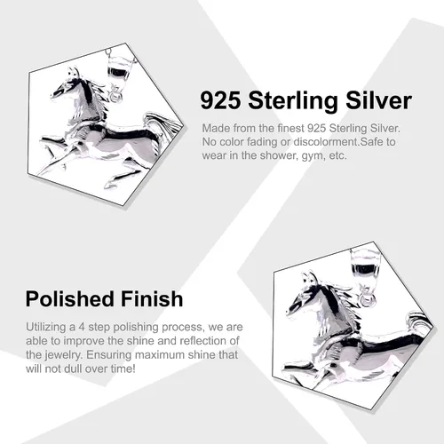Vista 2 de Charm America - Silver Galloping Horse Pendant Necklace - 925 Sterling Silver - Animal Pendant - Silver Adjustable Necklace 16” - 18