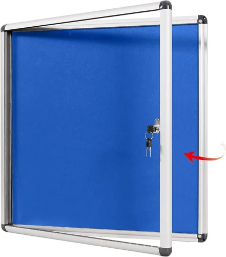 Vista 15 de SWANCROWN - Tablero de anuncios con cerradura a prueba de manipulaciones y cerrado para hogar, oficina y escuela, montado en la pared, de tela azul