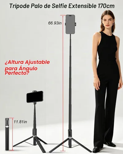 Vista 2 de CAMBOFOTO Trípode para teléfono 2 en 1, palo para selfie, control remoto extensible de 68 pulgadas
