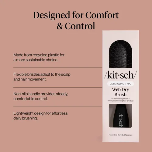Vista 3 de Kitsch Cepillo desenredante para cabello húmedo y seco, cepillo flexible para mujeres, hombres y niños, cepillo desenredante para cabello rizado