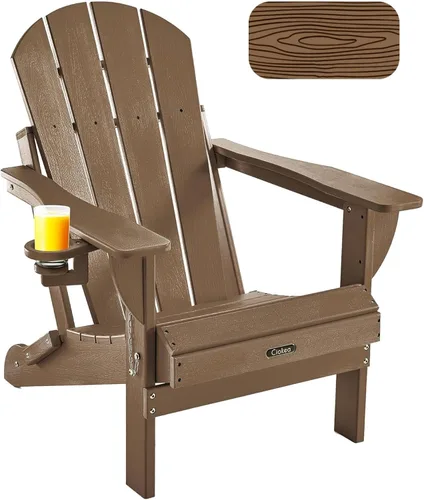 Vista 14 de Ciokea Silla Adirondack plegable con textura de madera, silla Adirondack para patio, resistente a la intemperie, silla de plástico para hoguera