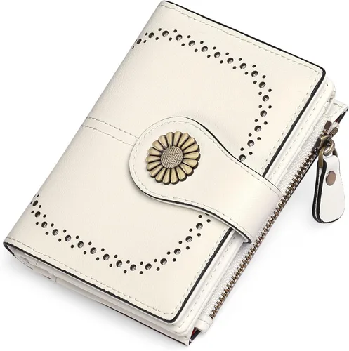 Vista 7 de SENDEFN Carteras pequeñas para mujer, con bloqueo RFID, de cuero, plegable, tarjetero con ventana de identificación, 1 blanco