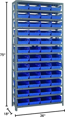 Vista 408 de Quantum QSBU-245BK Heavy Duty Shelving Unit with (7) Shelves and (24) QUS245 Black Bins for Garage Warehouse Storage Distribution 400 lb Load