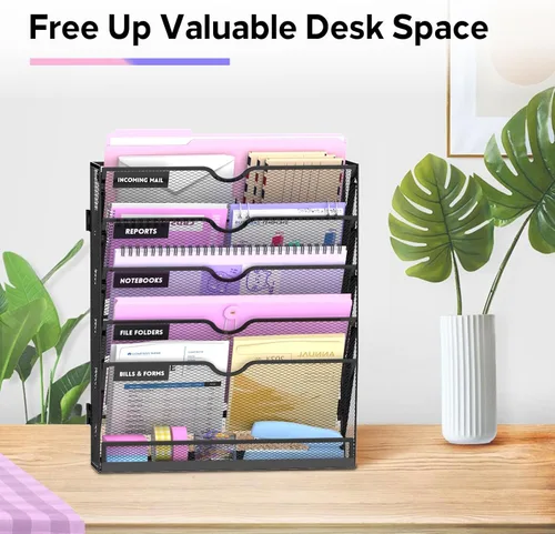 Vista 5 de SUPEASY Organizador de archivos de pared de 6 niveles con base, soporte Negro