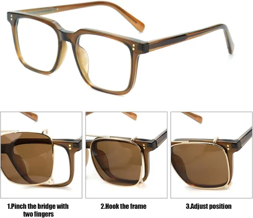 Vista 5 de Gafas de sol con clip de doble lente con marco óptico, gafas de computadora con bloqueo de luz azul UV400 antirreflejos para conducir, C6