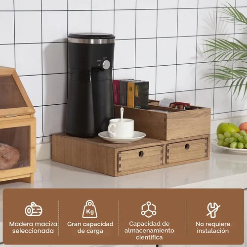 Vista 2 de KIRIGEN Organizador de estación de café de madera con cajones, soporte para Marrón oscuro