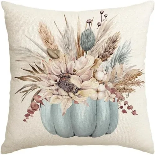 Vista 3 de Fundas de cojín cuadradas de calabaza de Acción de Gracias, fundas de cojín decorativas de calabaza para exteriores, decoración del hogar, 18 x 18