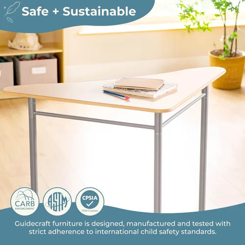 Vista 3 de Guidecraft Escritorio de pie ajustable - Triángulo: escritorio de estudio de madera para niños y adultos, mesa de altura ajustable con patas