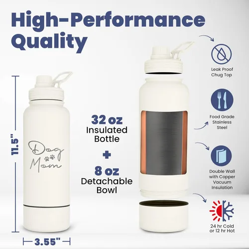 Vista 2 de Dog Mom Essentials Bundle - Bolsa acolchada con contenedores de almacenamiento (óxido) y botella de agua de 32 onzas con cuenco desmontable