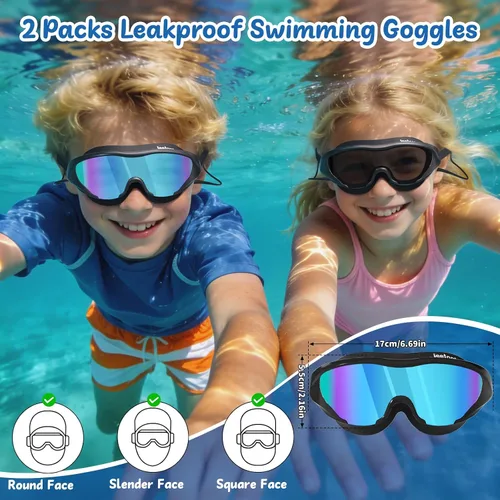Vista 6 de Gafas de natación anti niebla UV para niños de 6 a 14 años, paquete de 2 gafas de natación para niños con tapones para los oídos adjuntos