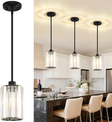 Vista 12 de Paquete de 2 luces colgantes para isla de cocina, modernas lámparas colgantes doradas, mini candelabro de cristal para isla de cocina, lámparas