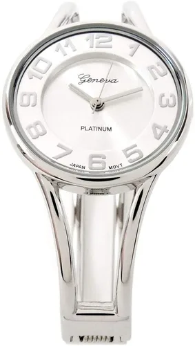 Vista 3 de STC Reloj de pulsera de metal de doble banda de metal de cara redonda de plata para mujer