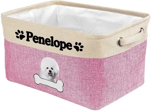 Vista 38 de Cesta de almacenamiento decorativa personalizada para cachorros, caja de juguetes rectangular de tela con 2 asas para organizar armario, garaje Azul