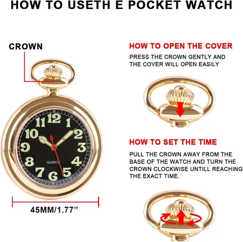 Vista 6 de Reloj de bolsillo clásico para hombre, relojes de bolsillo con cadena para hombres