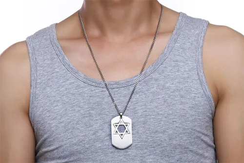 Vista 7 de Collar con colgante de estrella de David de acero inoxidable para hombre con símbolo religioso judío hexagonal, Acero inoxidable