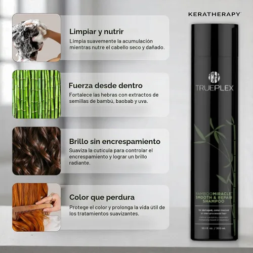 Vista 5 de KERATHERAPY Bamboo Miracle Smooth & Repair Champú, 10.1 onzas, 10.1 fl oz – Fórmula limpiadora vegana para cabello dañado y encrespado – Hidratante