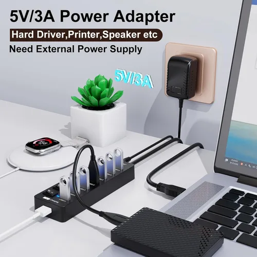Vista 11 de Hub USB 3.0 alimentado, concentradores VEMONT de 7 puertos múltiples USB y 1 puerto de carga inteligente USB con fuente de alimentación de 5 V/3 A