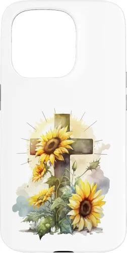 Vista 14 de Faith Christian Cross Watercolor Sunflower Flowers Case for iPhone 17