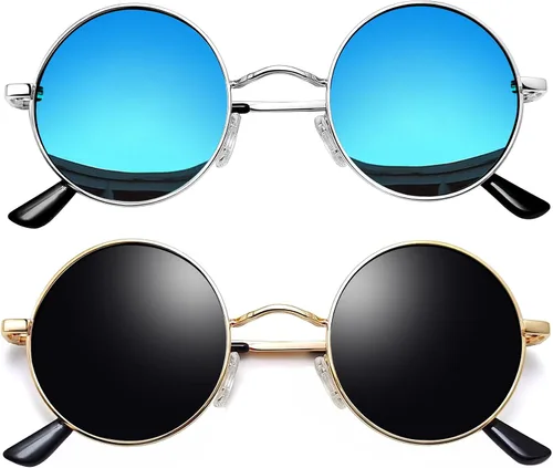 Vista 22 de Joopin Gafas de sol redondas pequeñas Hippie Circle Teashades Traje de protección UV Todo negro