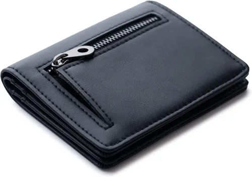 Vista 3 de Alldaily Pequeña cartera RFID para mujer, delgada, compacta, plegable, con bolsillo, mini monedero de viaje para mujer, Negro -, Compacto